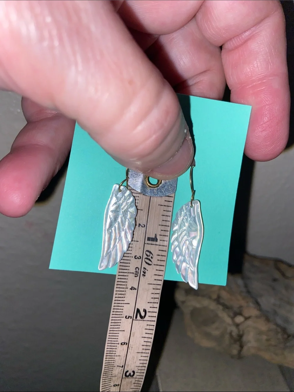 Vintage Carved Mother of Pearl Iridescent White Wings Drop French Hook Earring